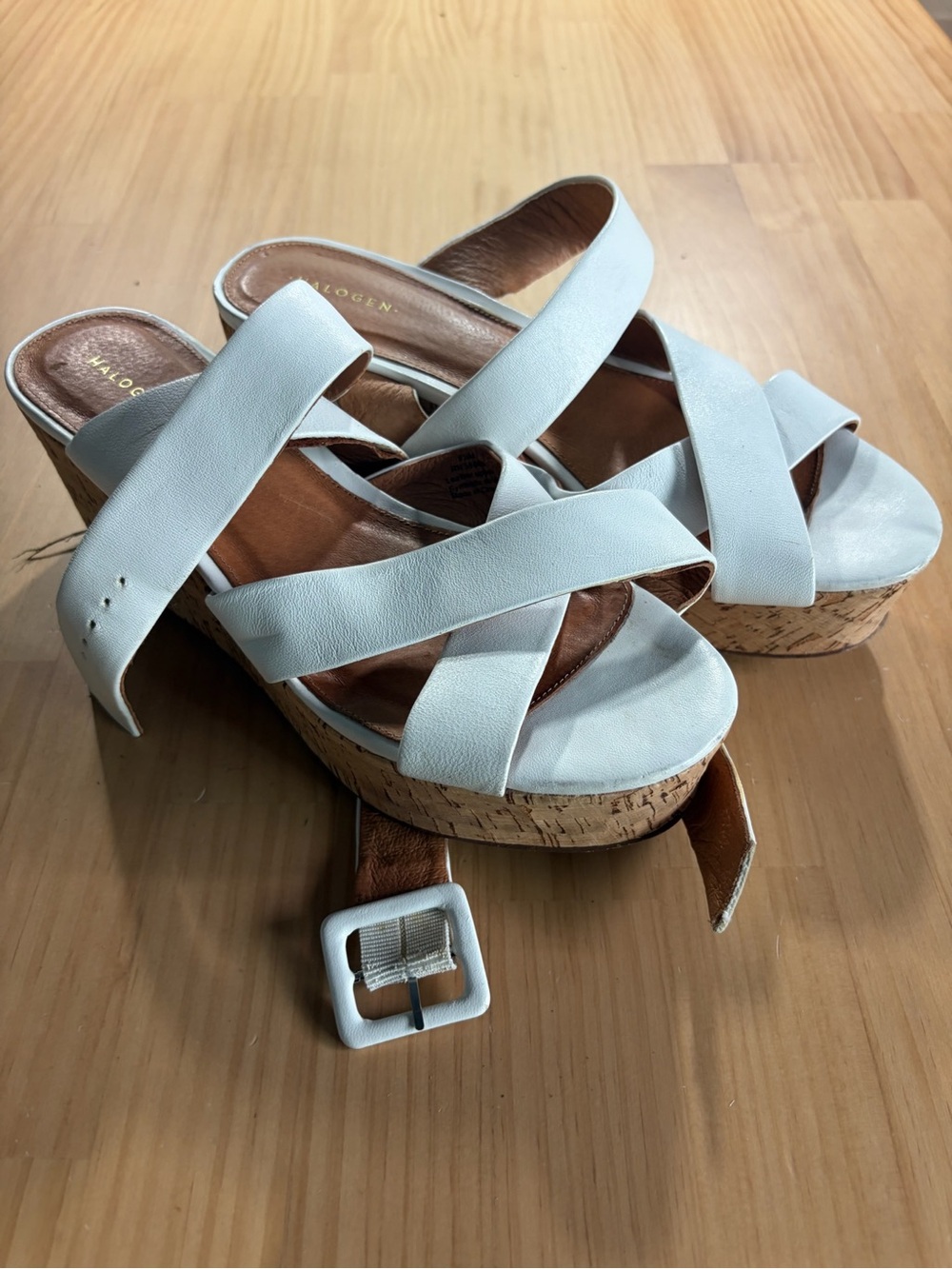 Halogen White Cork-Platform Crisscross Slide Wedge Sandals A6